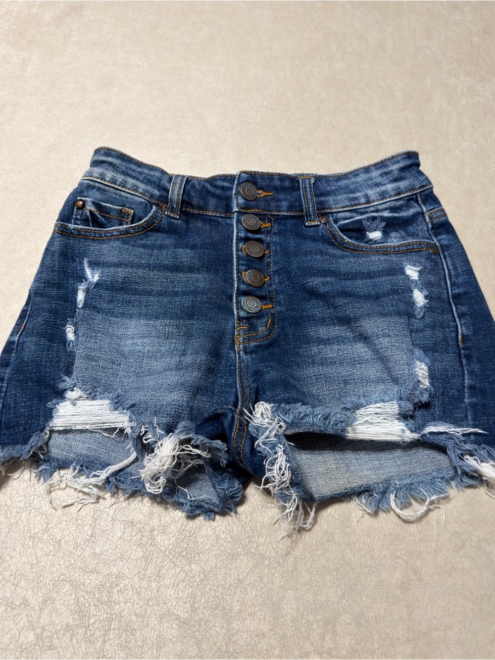 Enjean Women's Button Fly Distessed Jean Shorts. Size S. #7395